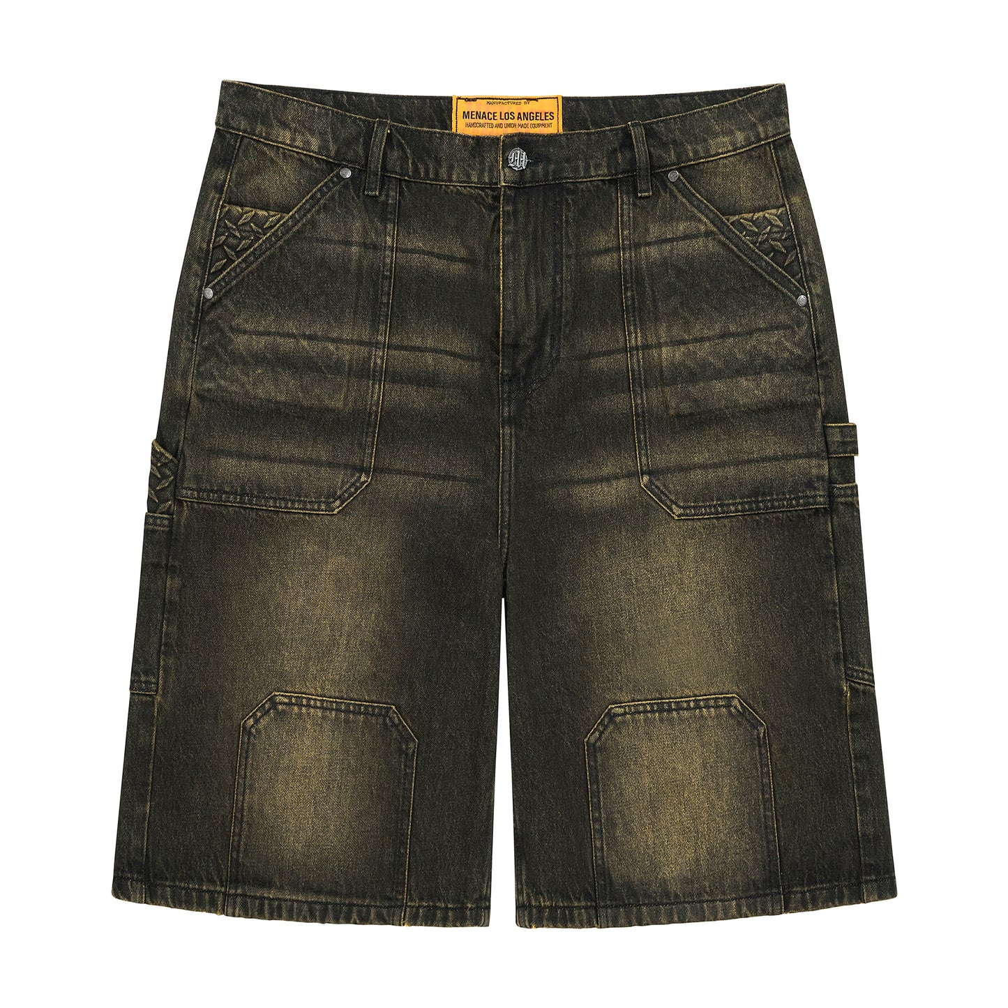 STEEL EMBOSSED DENIM CARPENTER SHORTS