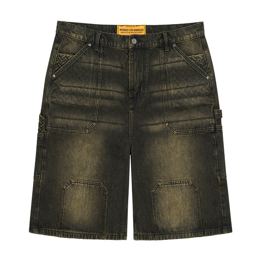 STEEL EMBOSSED DENIM CARPENTER SHORTS