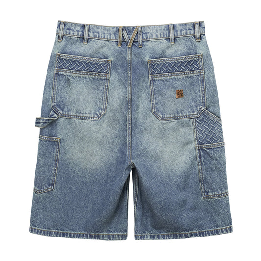 STEEL EMBOSSED DENIM CARPENTER SHORTS