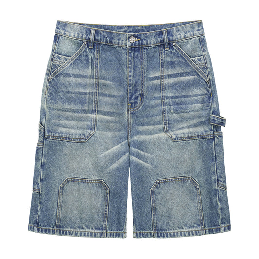 STEEL EMBOSSED DENIM CARPENTER SHORTS