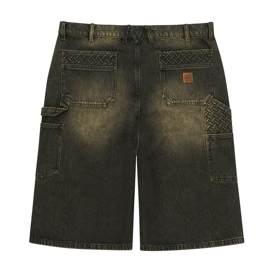 STEEL EMBOSSED DENIM CARPENTER SHORTS