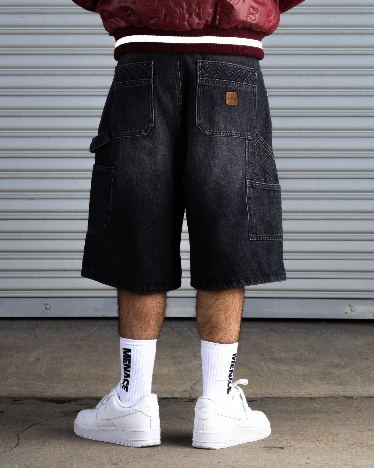 STEEL EMBOSSED DENIM CARPENTER SHORTS