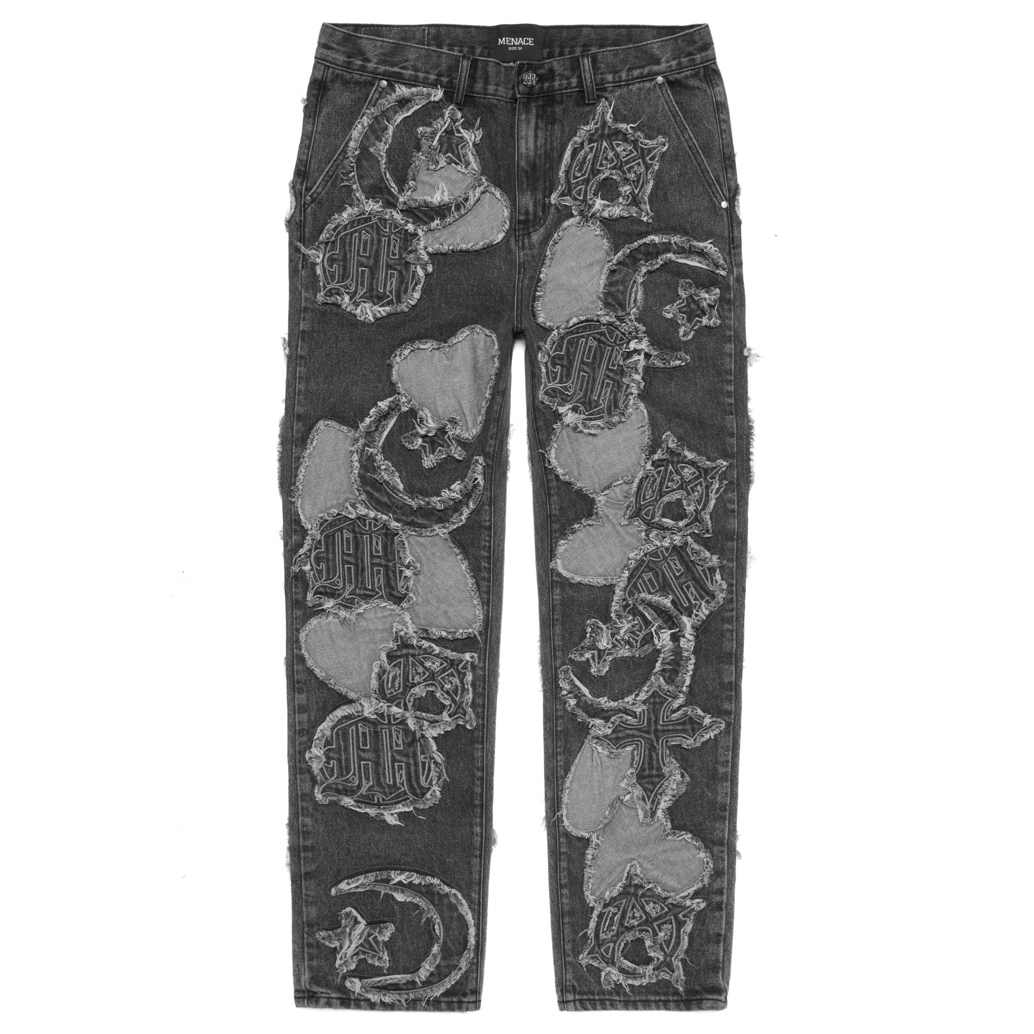 ICONOGRAPHY DENIM PATCH WORK PANTS – MENACE