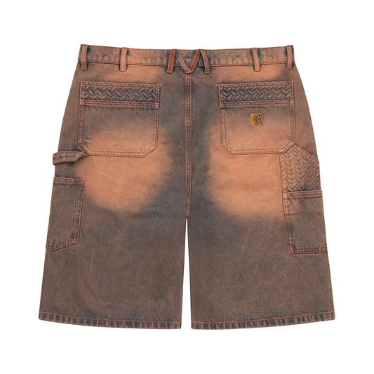 STEEL EMBOSSED DENIM CARPENTER SHORTS