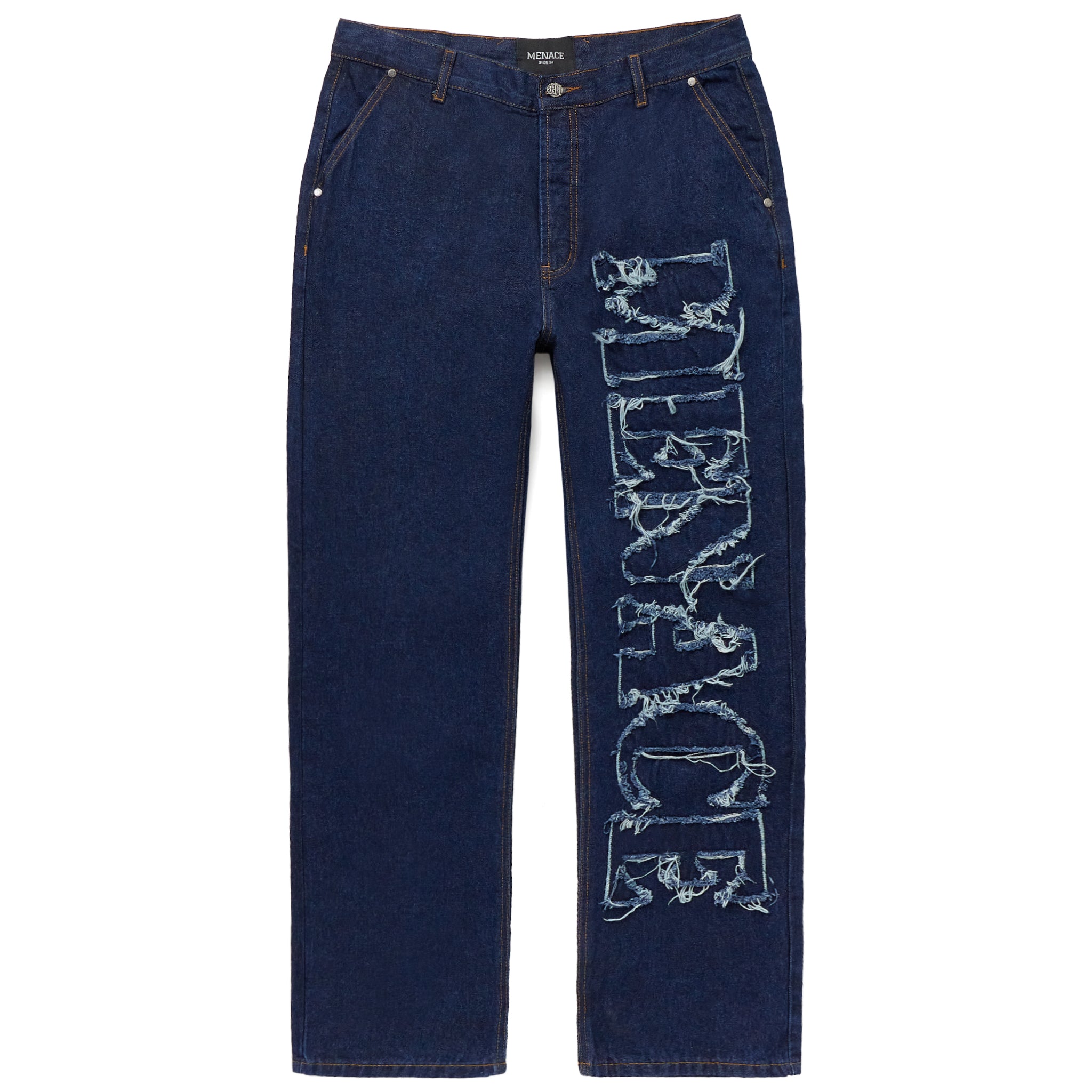 DISTRESSED STENCIL DENIM PANTS – MENACE