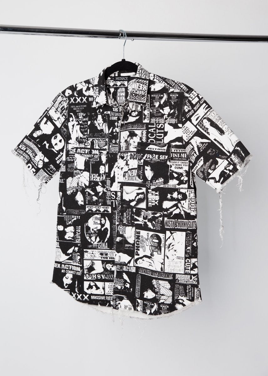 XXX RAW-EDGE BUTTON-UP SHIRT by MENACE