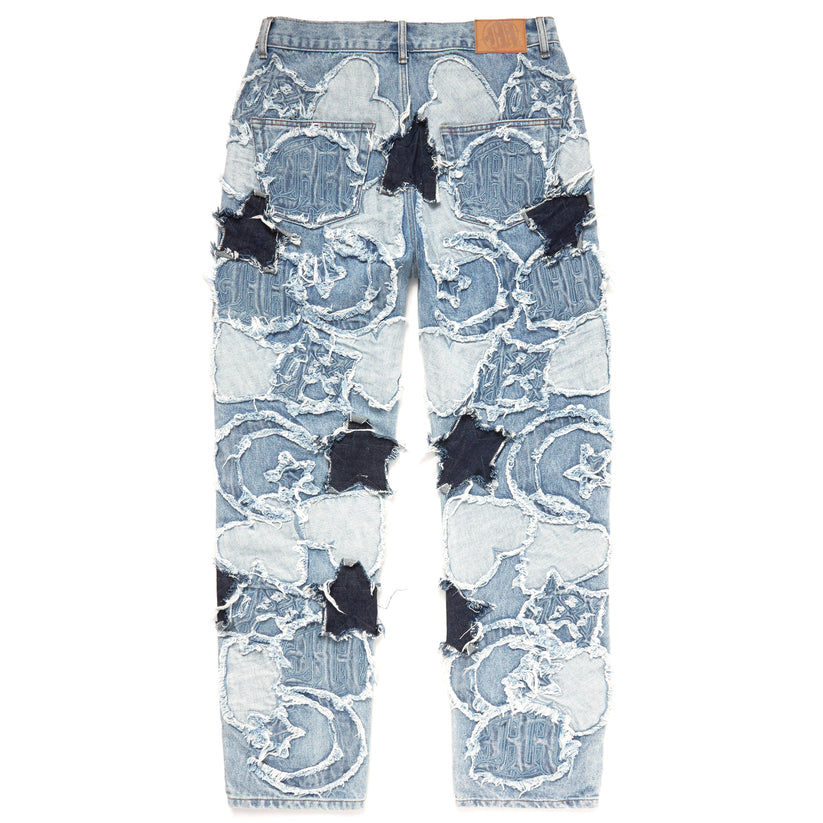 ICONOGRAPHY DENIM PATCH WORK PANTS – MENACE